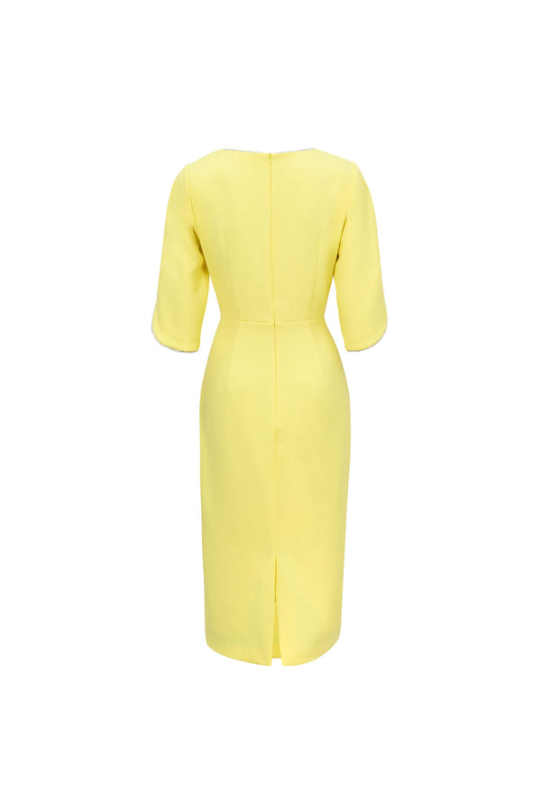 Amira Pearl-Detail Slit-Sleeve Vestido - Reina Diaz