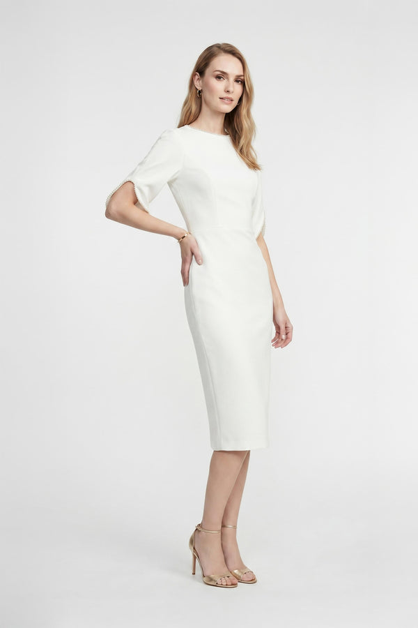 Amira Pearl-Detail Slit-Sleeve Vestido - Reina Diaz