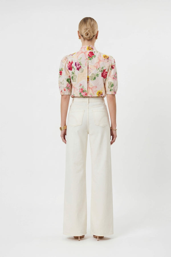 Amira Tie-Neck Puff-Sleeve Blusa 752995 - Reina Diaz