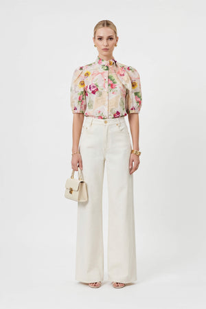 Amira Tie-Neck Puff-Sleeve Blusa 752995 - Reina Diaz