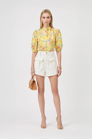 Amira Tie-Neck Puff-Sleeve Blusa 752995 - Reina Diaz
