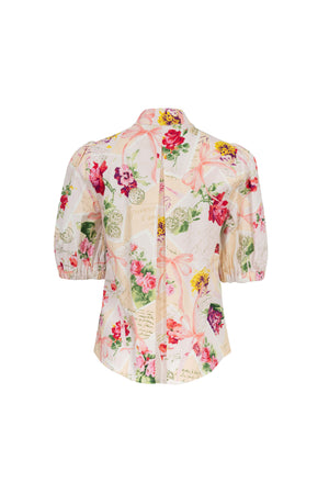 Amira Tie-Neck Puff-Sleeve Blusa 752995 - Reina Diaz