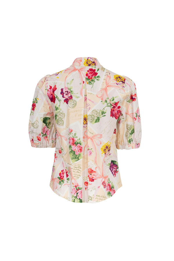 Amira Tie-Neck Puff-Sleeve Blusa 752995 - Reina Diaz