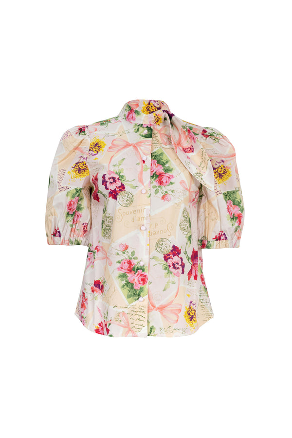 Amira Tie-Neck Puff-Sleeve Blusa 752995 - Reina Diaz