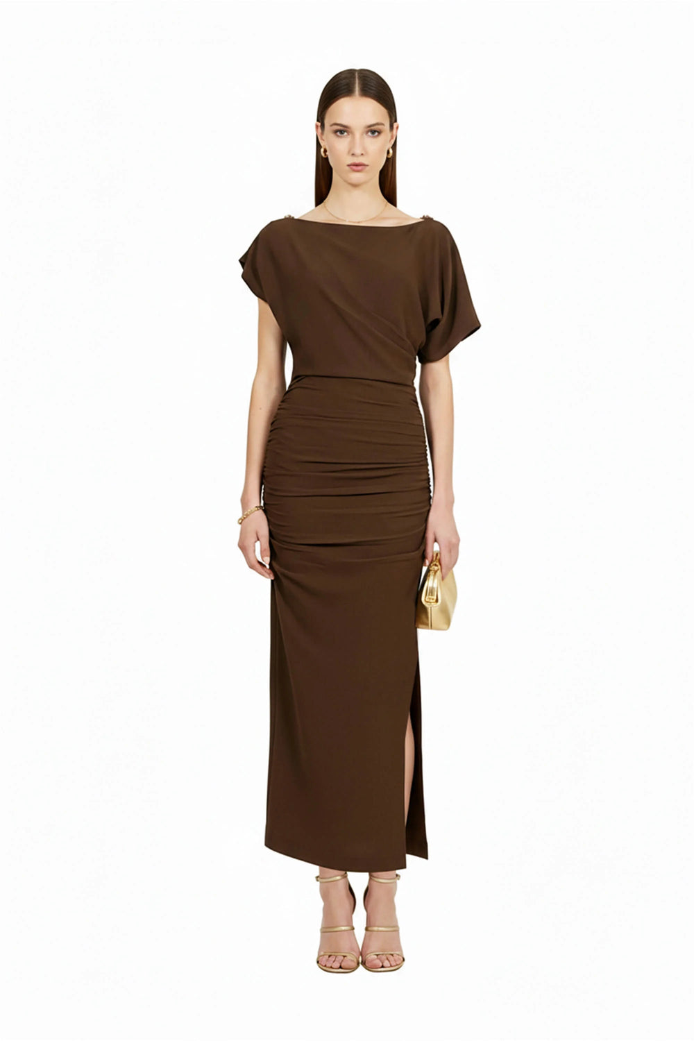 Anahi Draped Midi Vestido - Reina Diaz