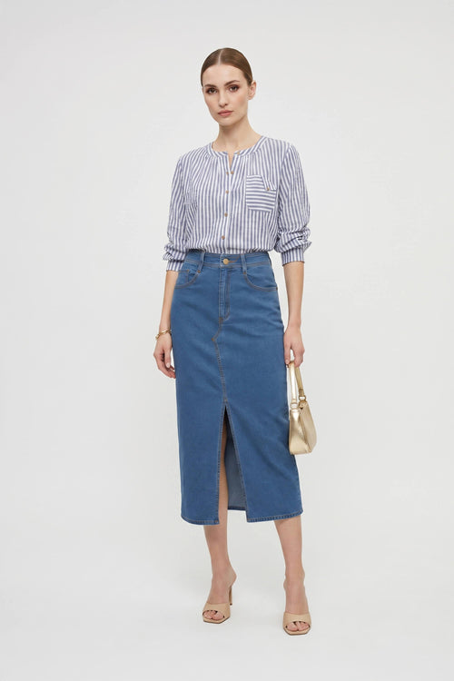 Ancona Front - Slit Denim Midi Skirt - Reina Diaz