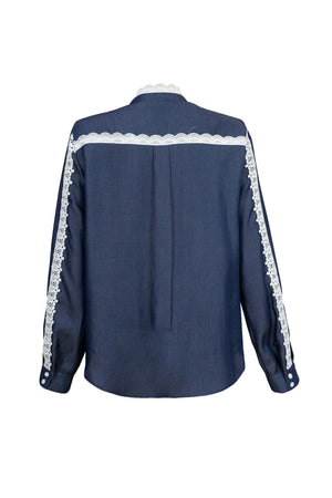 Ancona Lace - Trimmed Chambray Cotton Blouse - Reina Diaz