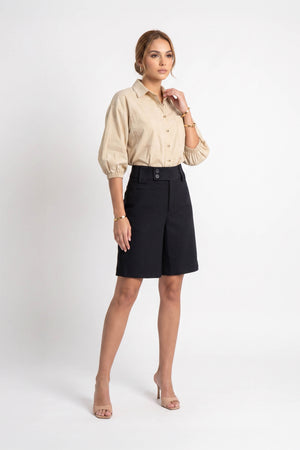 Antonia Asymmetric-Closure High-Waist Bermudas 731137NEG - Reina Diaz
