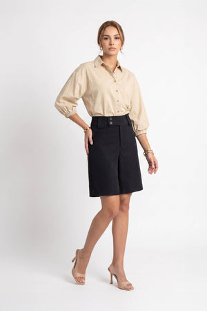 Antonia Asymmetric-Closure High-Waist Bermudas 731137NEG - Reina Diaz