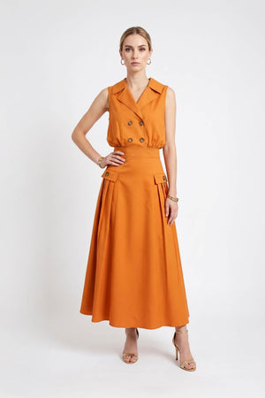Antonia Notch-Lapel Double-Breasted Midi Vestido 526276CAR - Reina Diaz
