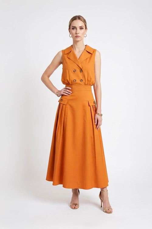 Antonia Notch-Lapel Double-Breasted Midi Vestido 526276CAR - Reina Diaz