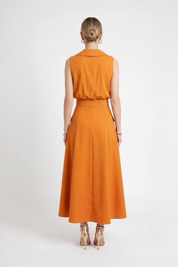 Antonia Notch-Lapel Double-Breasted Midi Vestido 526276CAR - Reina Diaz