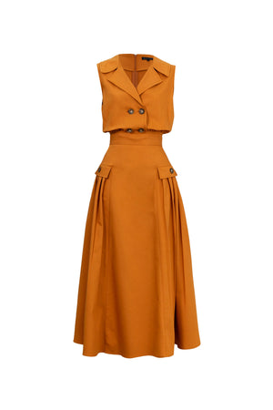 Antonia Notch-Lapel Double-Breasted Midi Vestido 526276CAR - Reina Diaz
