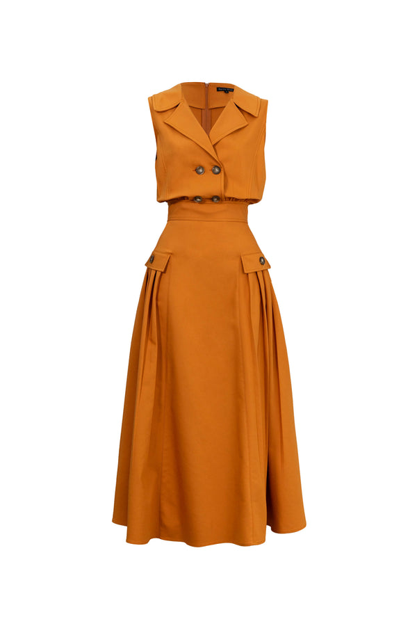 Antonia Notch-Lapel Double-Breasted Midi Vestido 526276CAR - Reina Diaz