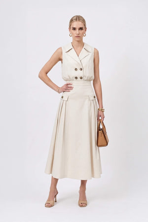 Antonia Notch-Lapel Double-Breasted Midi Vestido 526276HUE - Reina Diaz