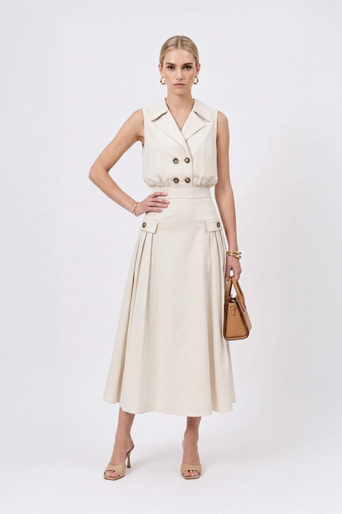 Antonia Notch-Lapel Double-Breasted Midi Vestido 526276HUE - Reina Diaz