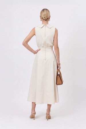 Antonia Notch-Lapel Double-Breasted Midi Vestido 526276HUE - Reina Diaz