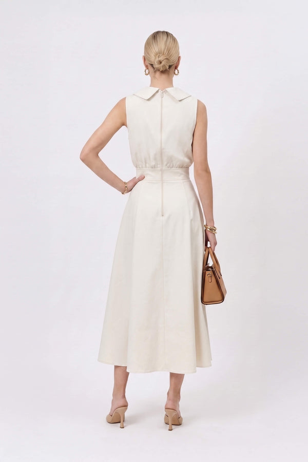 Antonia Notch-Lapel Double-Breasted Midi Vestido 526276HUE - Reina Diaz
