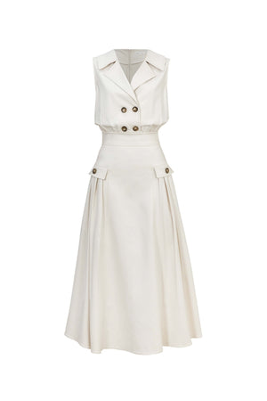 Antonia Notch-Lapel Double-Breasted Midi Vestido 526276HUE - Reina Diaz