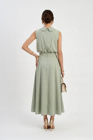 Antonia Notch-Lapel Double-Breasted Midi Vestido 526276MUS - Reina Diaz