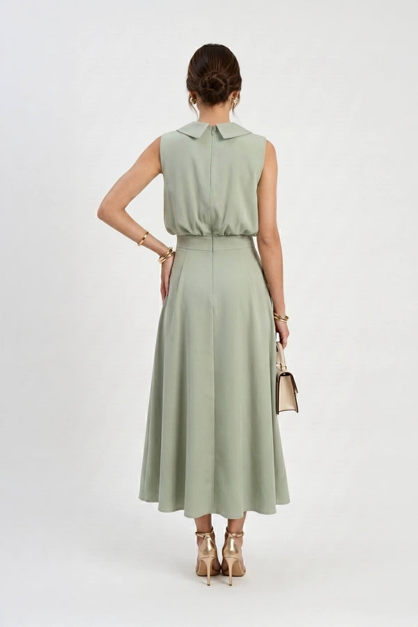 Antonia Notch-Lapel Double-Breasted Midi Vestido 526276MUS - Reina Diaz