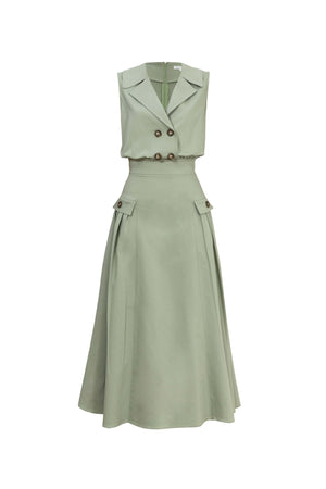 Antonia Notch-Lapel Double-Breasted Midi Vestido 526276MUS - Reina Diaz