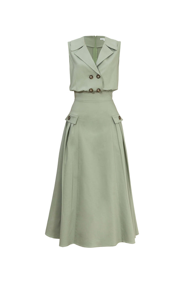 Antonia Notch-Lapel Double-Breasted Midi Vestido 526276MUS - Reina Diaz