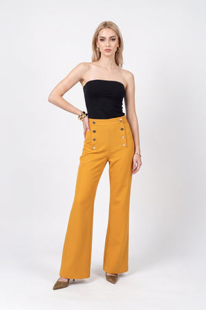 Antonia Sailor Button High-Waist Wide-Leg Pantalón 532180 MOZ - Reina Diaz