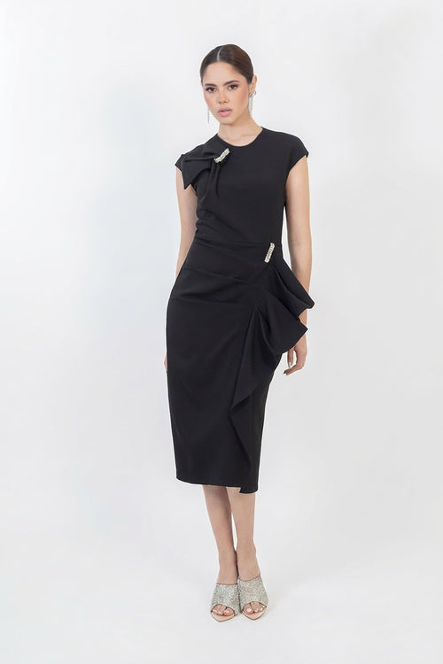 Arlet Drape Midi Vestido - Reina Diaz