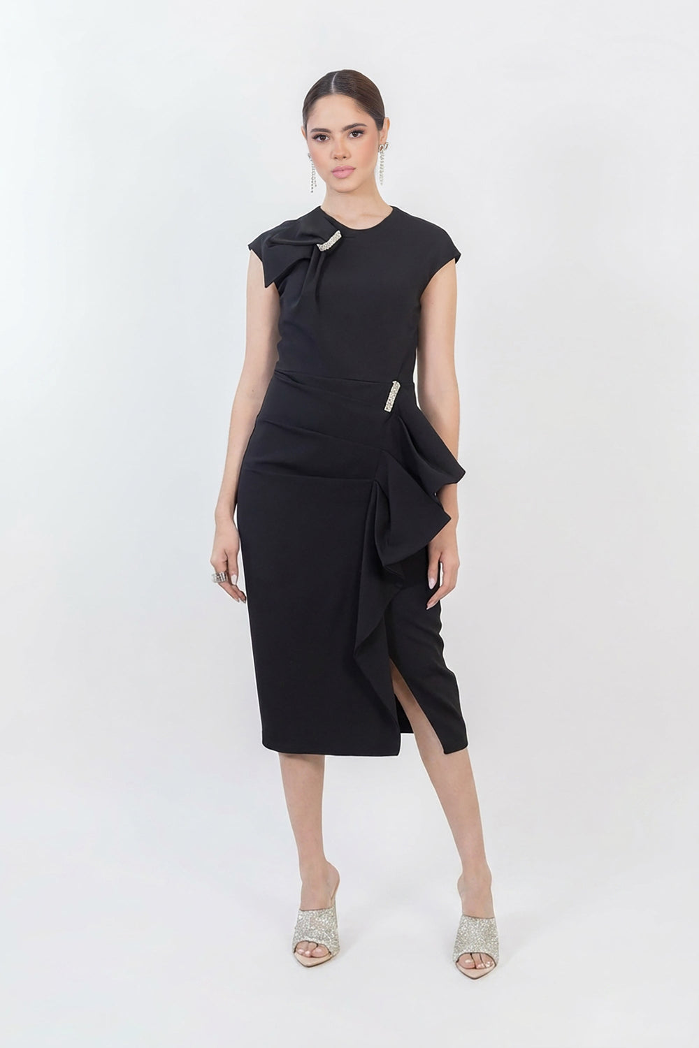 Arlet Drape Midi Vestido - Reina Diaz