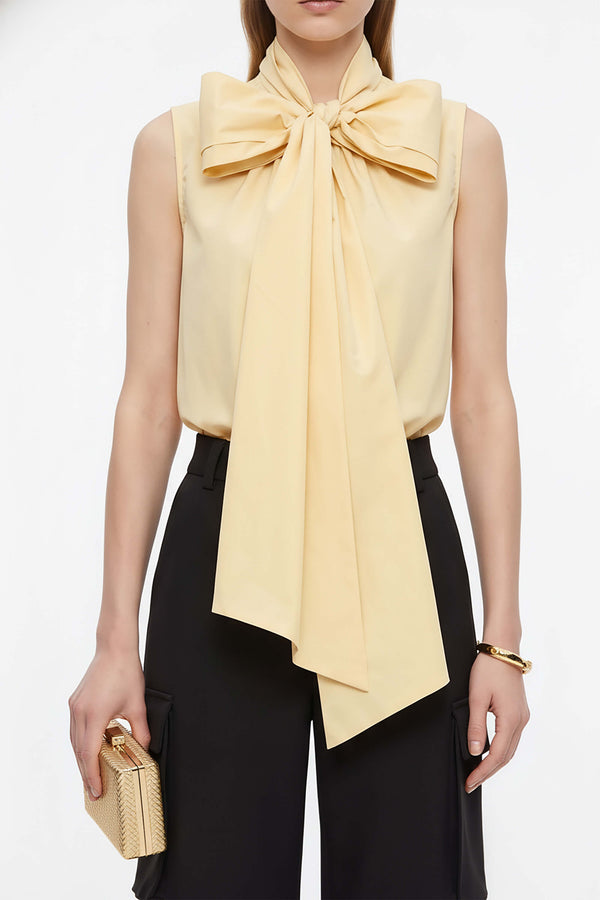 Atenas Oversize Bow-Neck Cotton Blusa - Reina Diaz