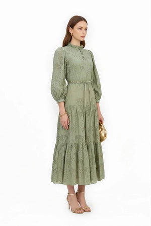 Autumn Tropical Eyelet Vestido - Reina Diaz