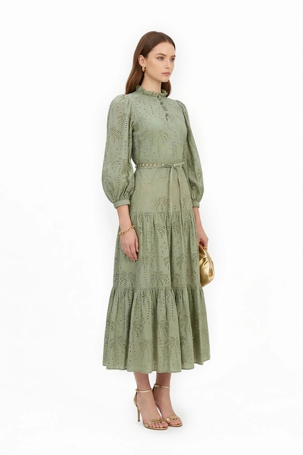 Autumn Tropical Eyelet Vestido - Reina Diaz