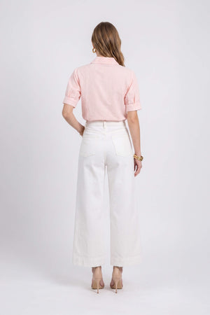 Beatrice Asymmetric Striped Puff Sleeve Blusa 752967 ROS - Reina Diaz