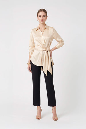 Beatrice Belted Shirt Wrap Blusa 554242 BEI - Reina Diaz