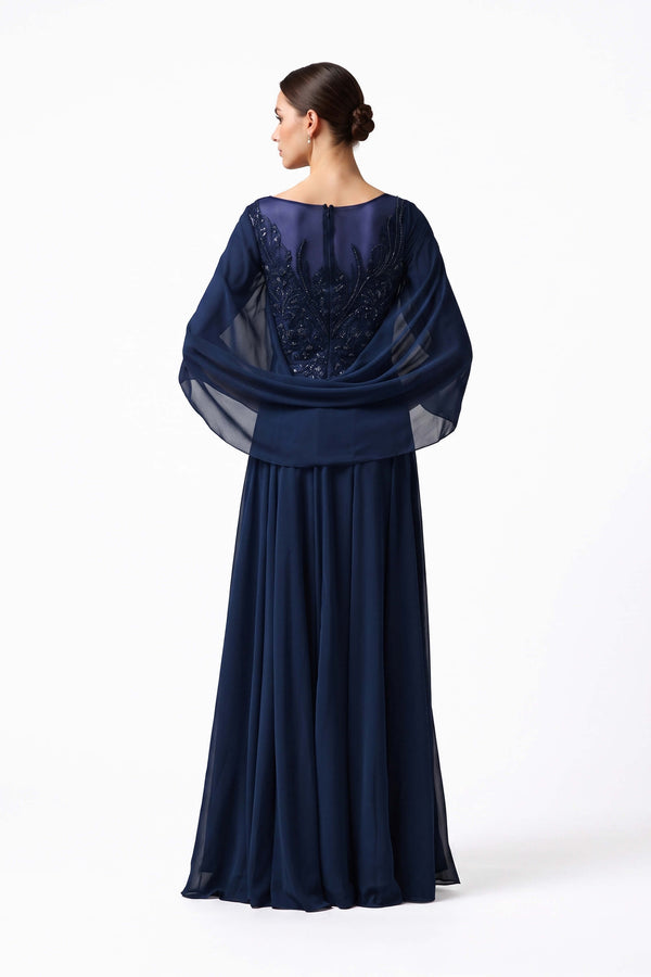 Beatrice Cape Beaded Long Vestido 421466 MAR - Reina Diaz