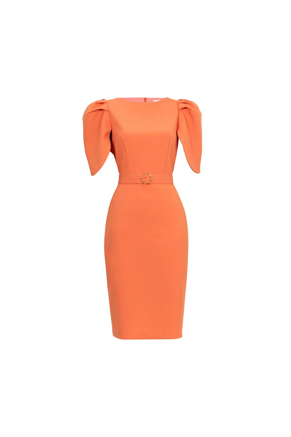 Beatriz Tulip Sleeve Belted Sheath Vestido - Reina Diaz