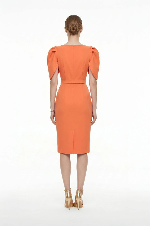 Beatriz Tulip Sleeve Belted Sheath Vestido - Reina Diaz