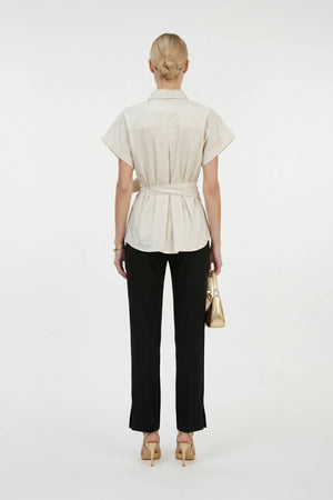 Begonia Knot-Detail Asymmetric Short-Sleeve Shirt 554297 BEI - Reina Diaz