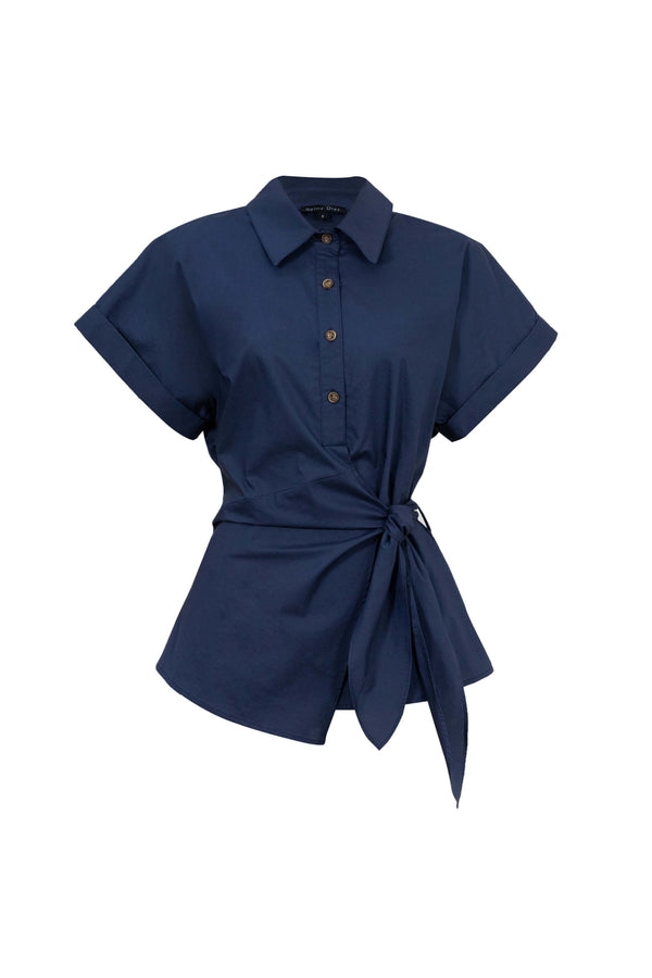 Begonia Knot - Detail Asymmetric Short - Sleeve Shirt - Reina Diaz