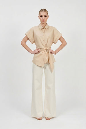 Begonia Knot - Detail Asymmetric Short - Sleeve Shirt - Reina Diaz