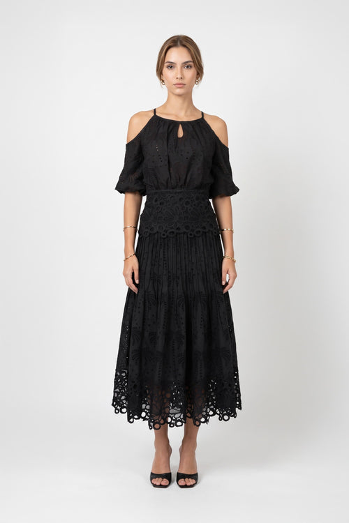 Berenice High-Waist Lace Midi Falda 740975 NEG - Reina Diaz