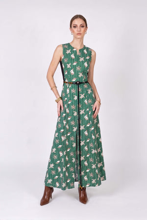 Berenice Printed Belted Maxi Vestido 723115 VER - Reina Diaz