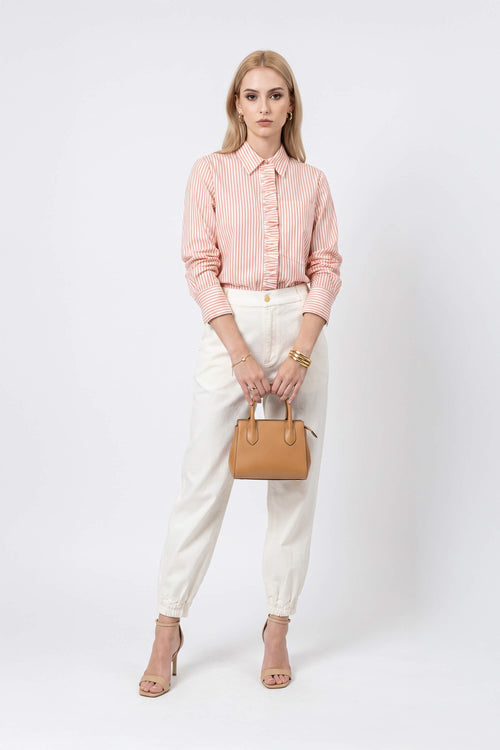 Berenice Ruffle-Neck Pintuck Blusa 752942 - Reina Diaz