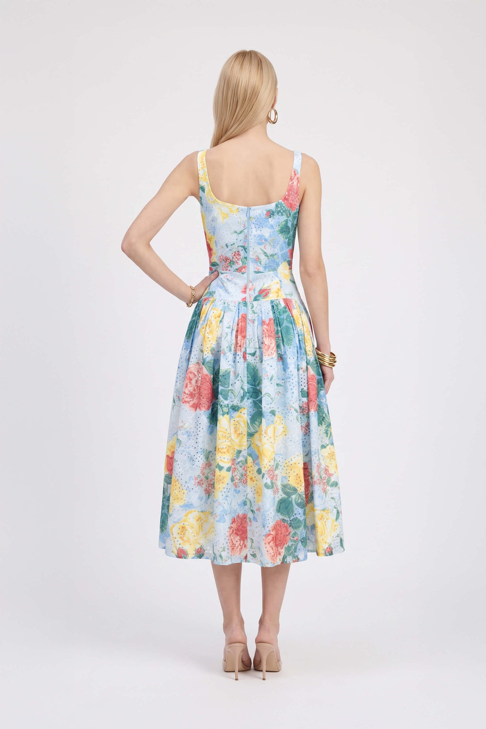 Berenice Square-Neck Floral Midi Vestido 723121 AZU - Reina Diaz