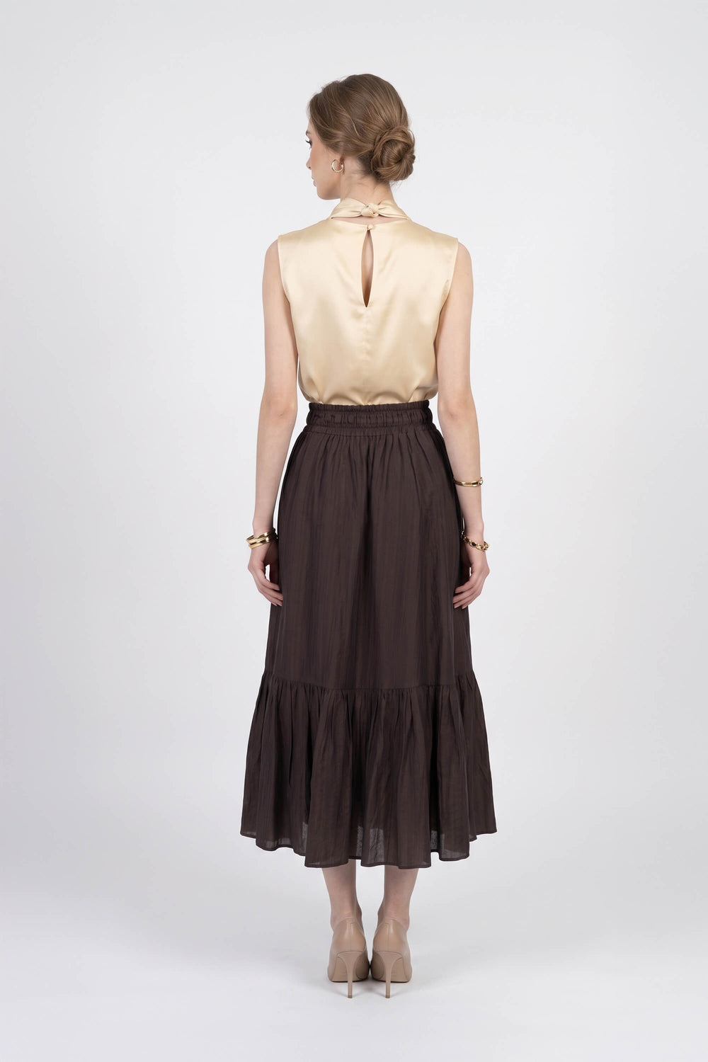 Berenice Tiered Elastic-Waist Maxi Falda 740933 CHO - Reina Diaz