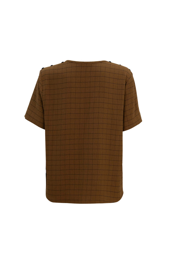 Bianca Shoulder-Button Short-Sleeve Blusa 554322 - Reina Diaz