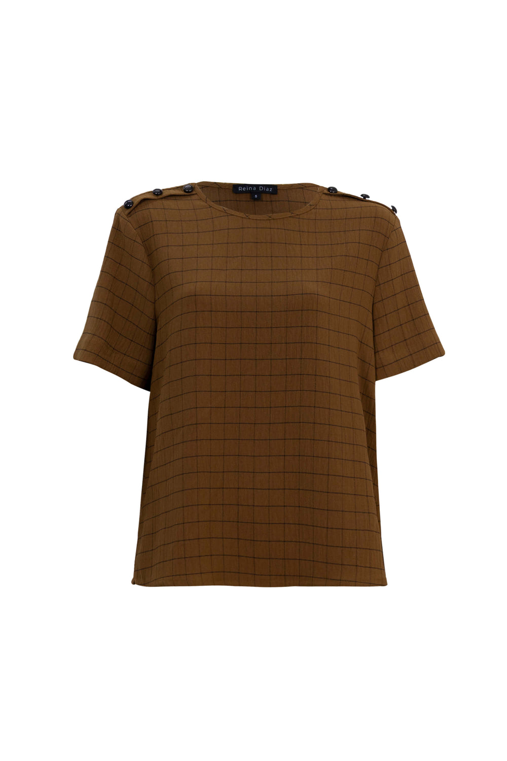 Bianca Shoulder-Button Short-Sleeve Blusa 554322 - Reina Diaz