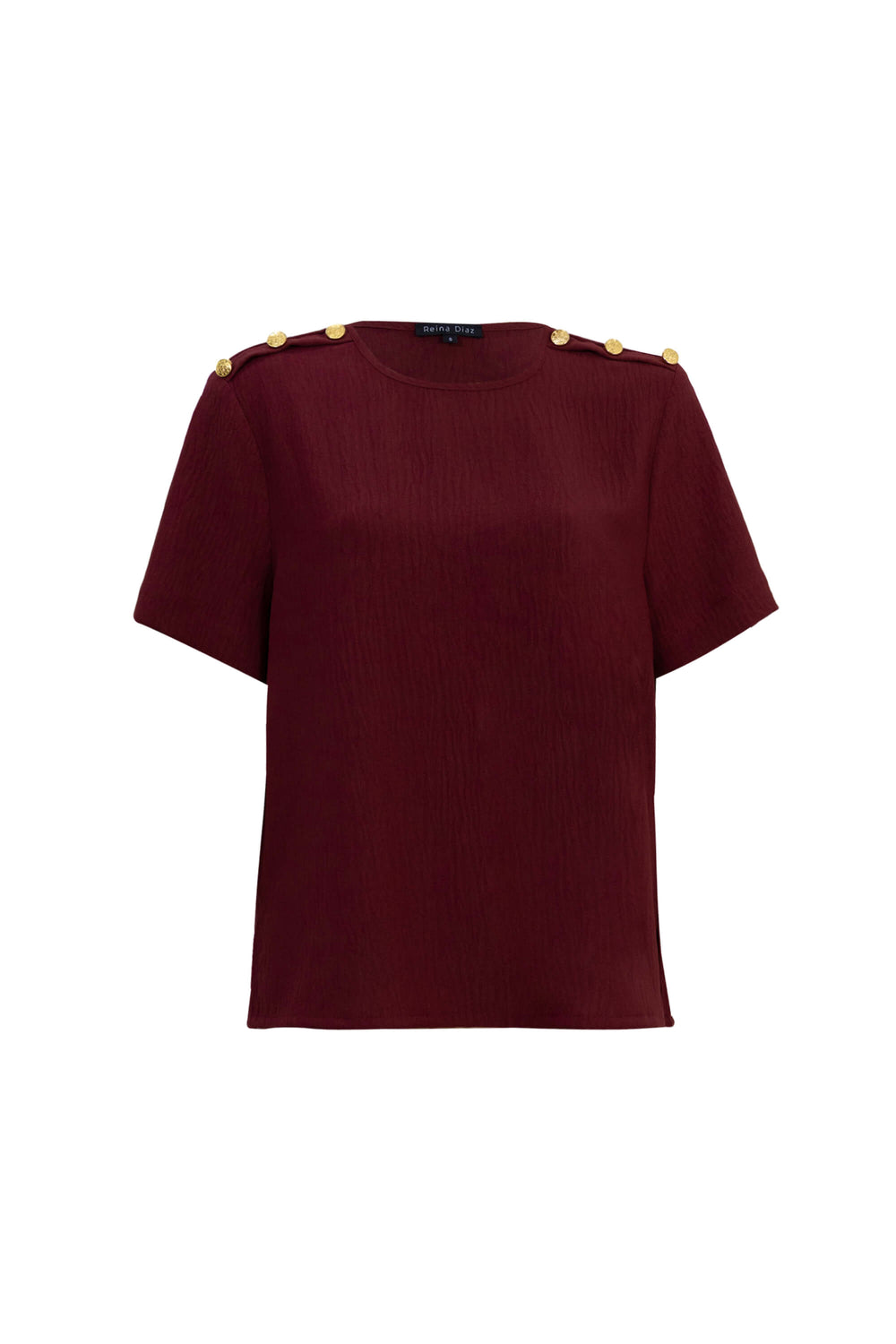Bianca Shoulder-Button Short-Sleeve Blusa 554322 - Reina Diaz