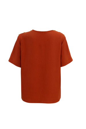 Bianca Shoulder-Button Short-Sleeve Blusa 554322 B - Reina Diaz